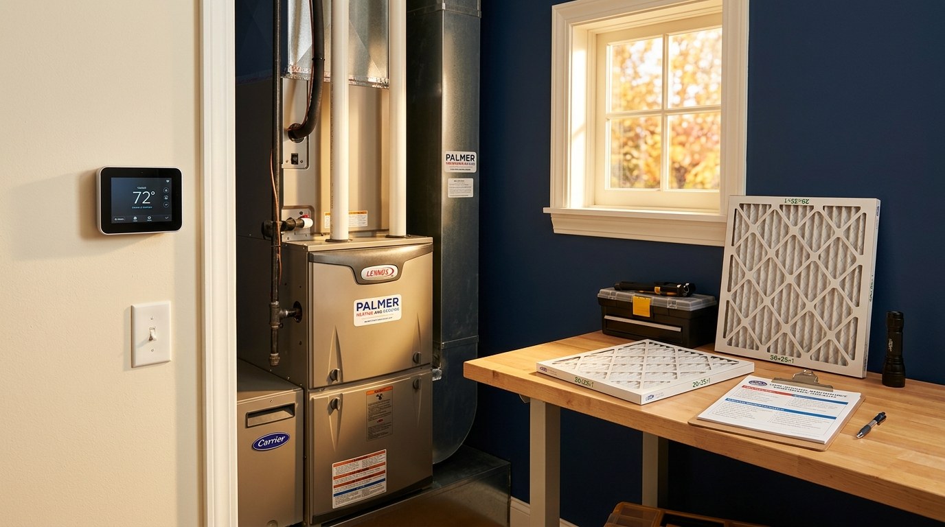 Furnace and air filter in a home utility area
